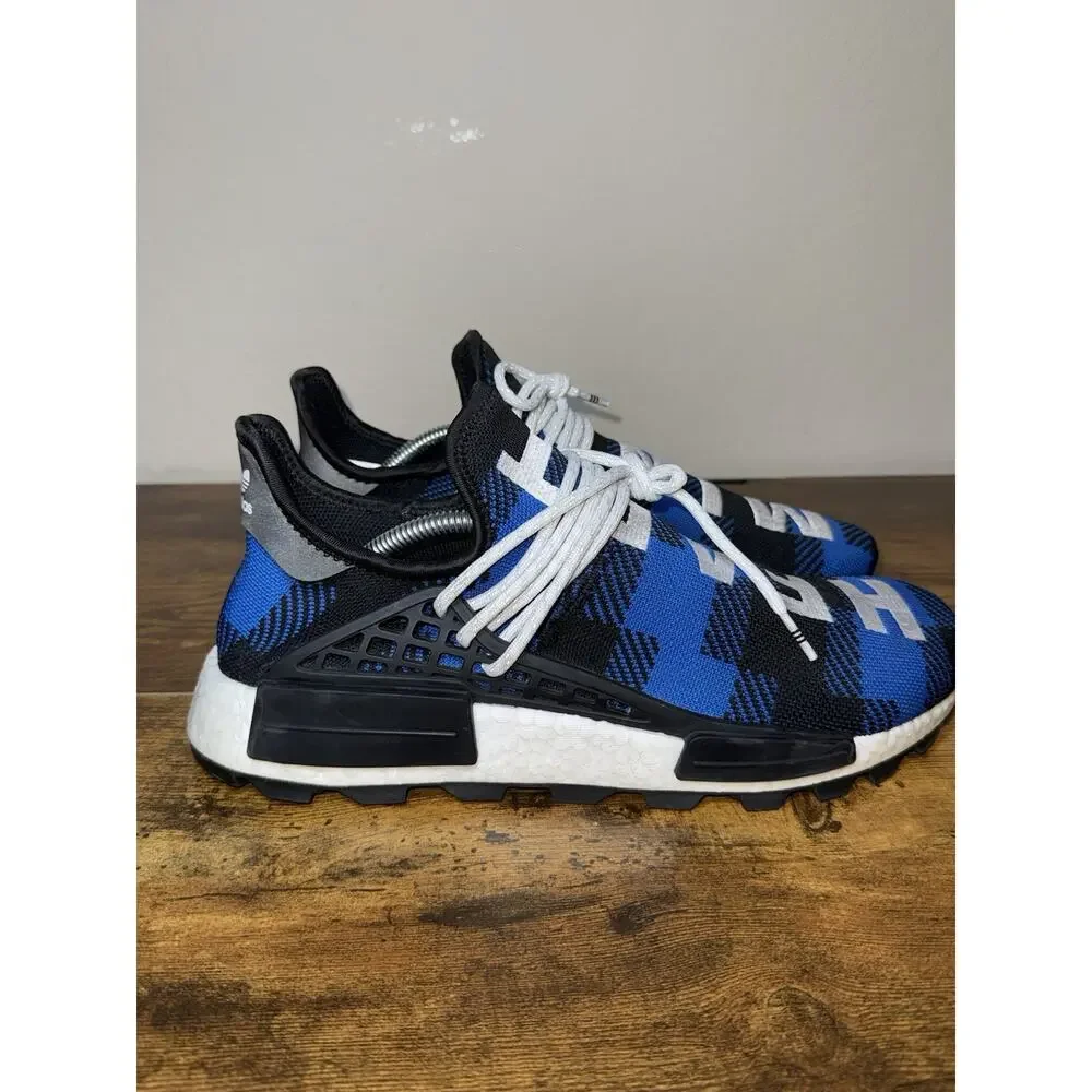 Adidas NMD Hu Pharrell x BBC Blue/Black Plaid Sneakers (EF7387) - Size US 11.5